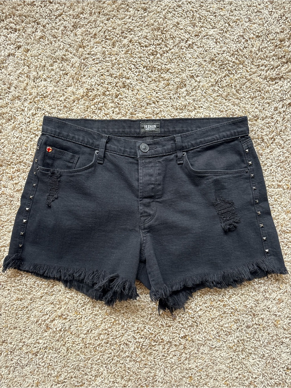Hudson Jeans Libertine Boyfriend Shorts Black Stud Sz 29